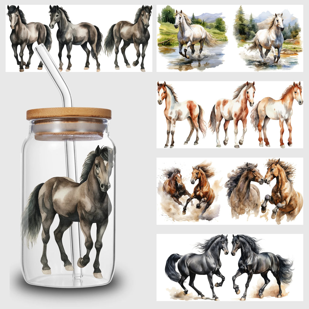 5 Sheets Animal UV DTF Cup Stickers, DTF Friction Transfer Stickers, Waterproof Cow Horse Duck Transfer Stickers
