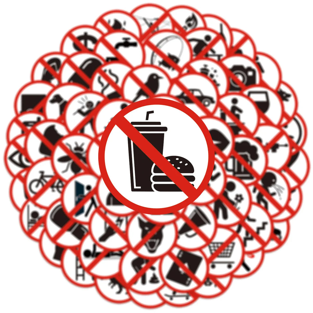 63PCS Funny No Sign Graffiti Stickers Creative Warning Signs Notebook Stationery Box Decorative Stickers