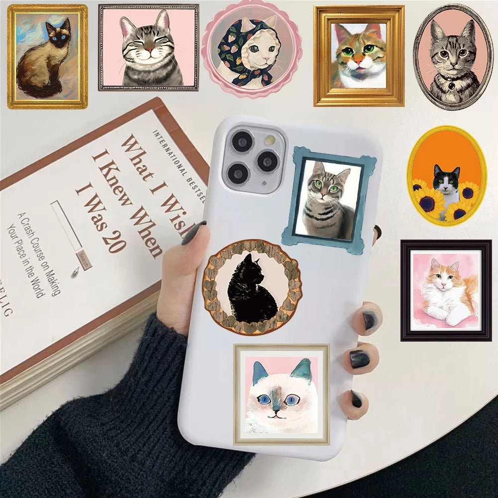 50PCS Cute Cat Sticker Notebook Gift Luggage Scrapbooking Stationery Waterproof Graffiti Coffee Phone Stationery Cartoon Sticker