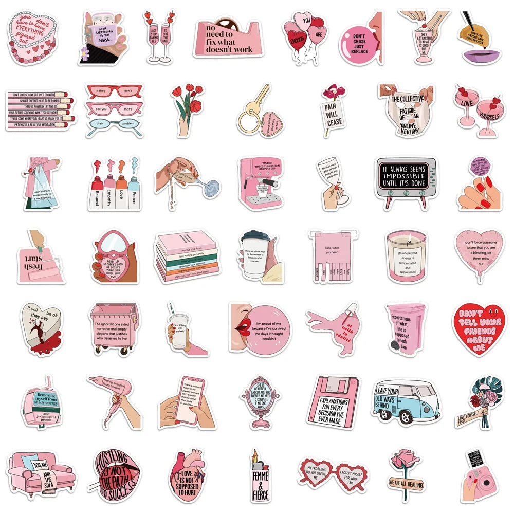 50PCS Inspirational Rejecting Internal Friction English Cartoon Stickers Creative DIY Stickers Tags Flat Decorative Stickers