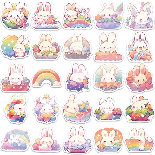 10/30/50PCS Rainbow Rabbit PVC Sticker Aesthetic Children's Korean Decoration Scrapbooking Stationery School Supplies for Kids