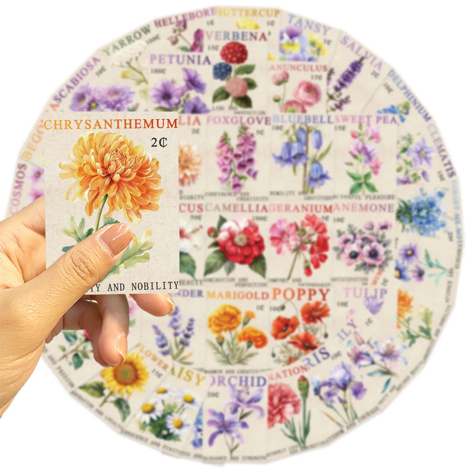 50/100PCS Cartoon Retro Stamps Flower/Marine Aesthetics DIY Waterproof Stickers For Decor Guitar Notebook Luggage Stationary