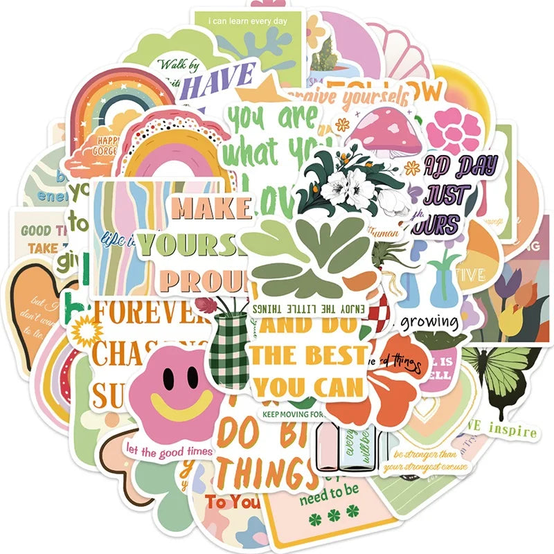 10/30/50PCS Inspiring Pink Green Children's PVC Sticker Aesthetic Decoration Scrapbooking Stationery School Supplies for Kids