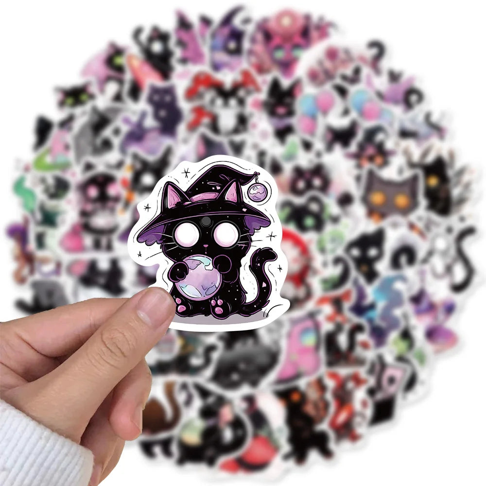 50PCS Cartoon Scary Soul Black Cat Stickers Stationery Laptop Kawaii Travel Luggage Skateboard Phone Guitar Graffiti Sticker
