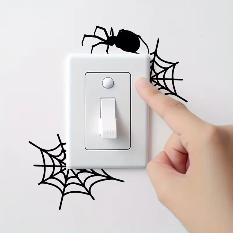 1pc Black Spider Web and Spider Pattern Room Wall Switch Panel Decorative Stickers, Living Room, Bedroom Entrance and Air Condit