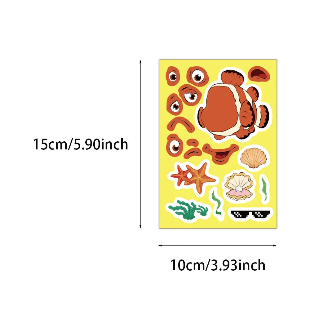 8PCS Cartoon Ocean Fish Animal Face Changing Graffiti Stickers Fun Stickers DIY Phone Case Laptop Water Cup Computer Toy Sticker
