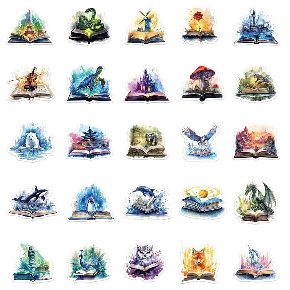 50/100PCS Magic Book Stickers Laptop Luggage Handbooks Graffiti Decoration Waterproof DIY Stationery Stickers