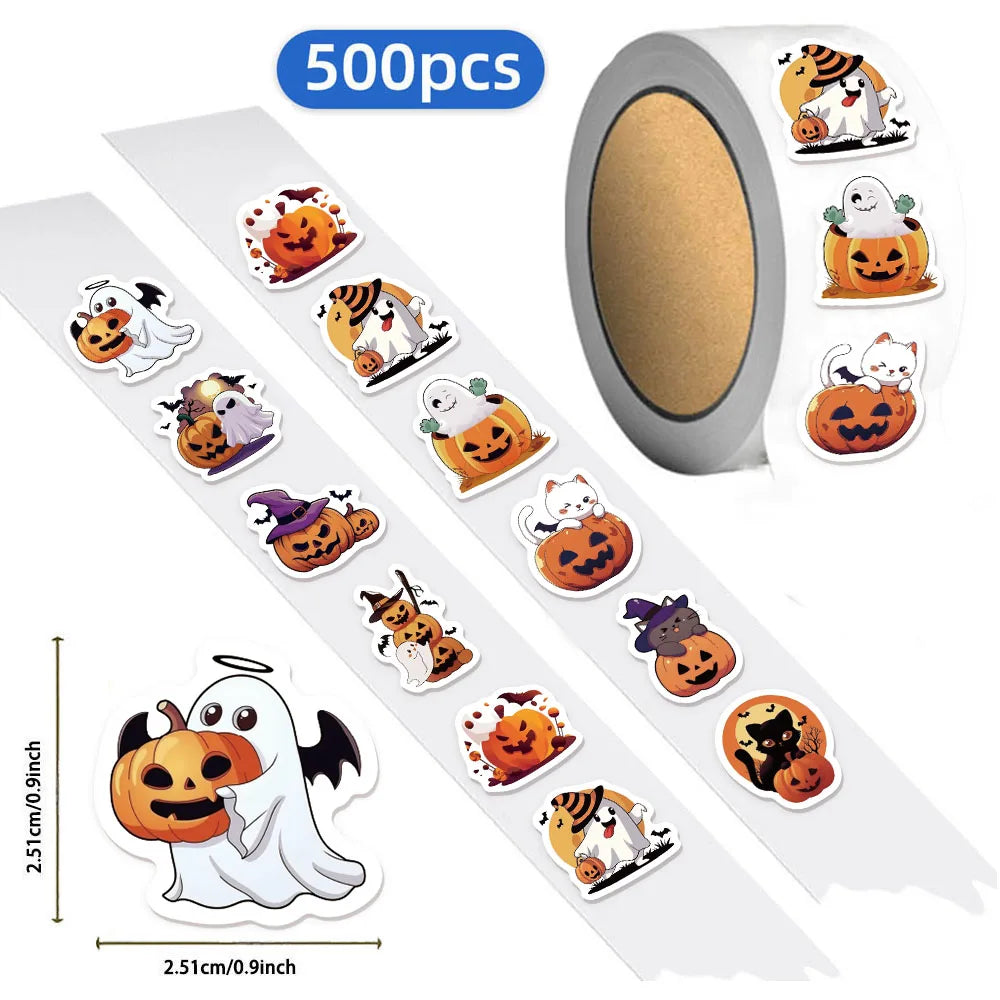 500PCS Halloween Pumpkin Ghost Cute Decoration Small Pattern Roll DIY Luggage Water Cup Handmade Scrap Book Stickers