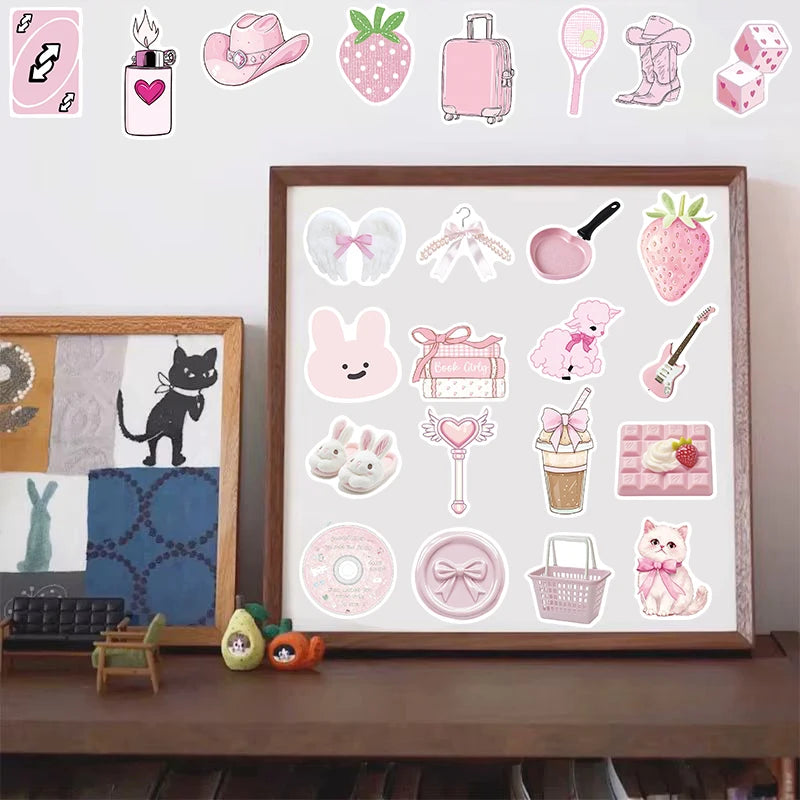 50/100PCS Pink Cartoon Graffiti Stickers Laptop Luggage Skateboard Suitcase Guitar Motorcycle Car Cartoon Retro Guitar Decal