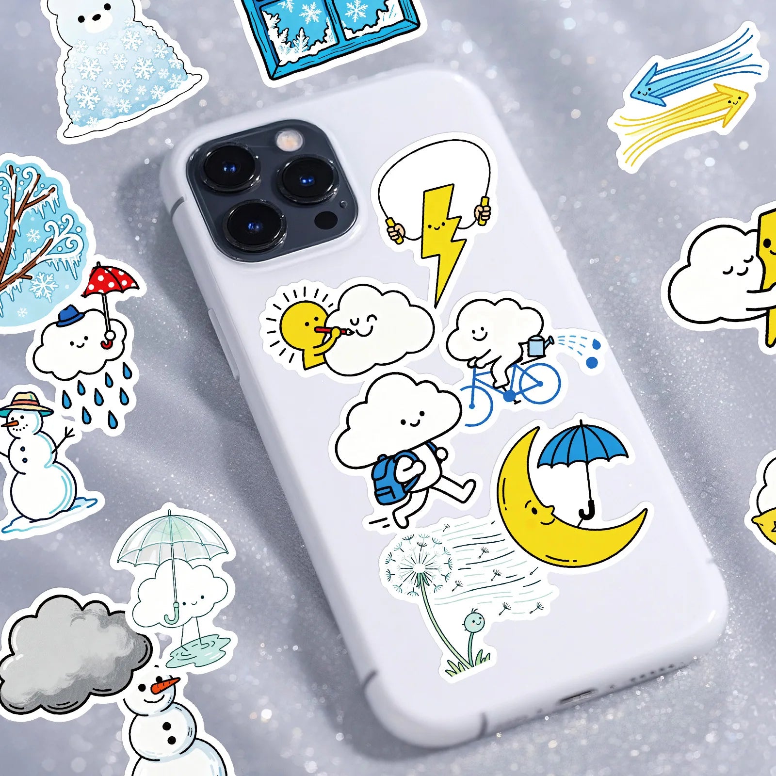 56/112 Pcs Weather Cartoon PET Transparent Fun Stickers for Stationery Box Suitcase Fridge Drawer Cup Phone Laptop