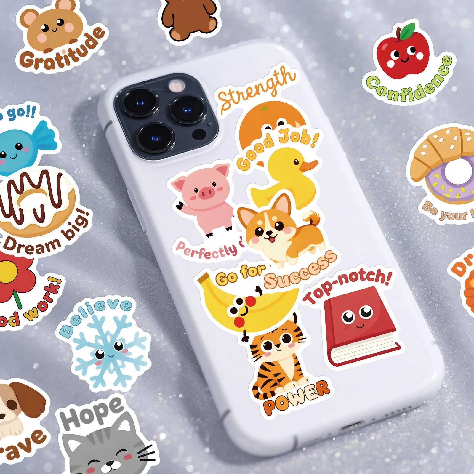 50PCS Cute Animal Encouragement Doodle Stickers, Notebook Stationery Phone Scooter Inspirational Phrase Decorative Art Sticker