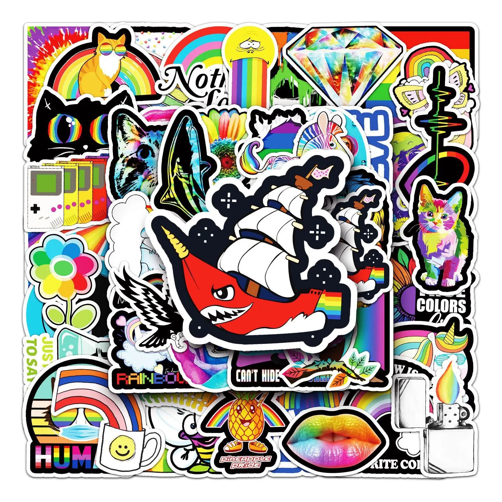 50-Pack Rainbow Color Graffiti Decal Stickers for Laptop Water Bottle Guitar Skateboard Personalized Notebook Decoration