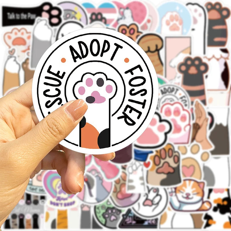 10/30/61PCS Cute Cat Paw PVC Sticker Aesthetic Children's Decoration Scrapbooking Korean Stationery School Supplies for Kids