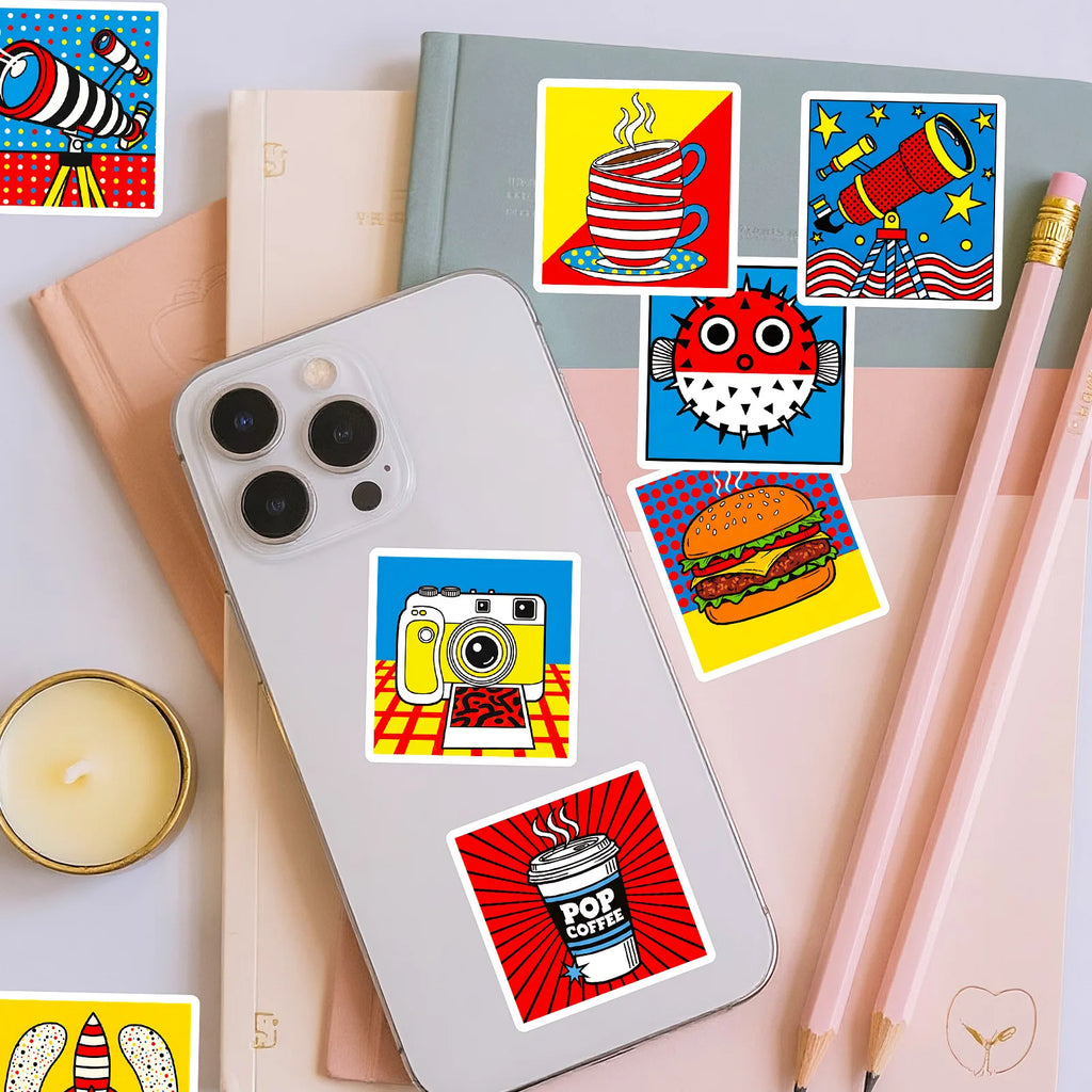 56/112 Pcs Cartoon Pop Art Doodle Stickers for Stationery Box Desk Helmet Vase Cup Phone Laptop Reward Stickers