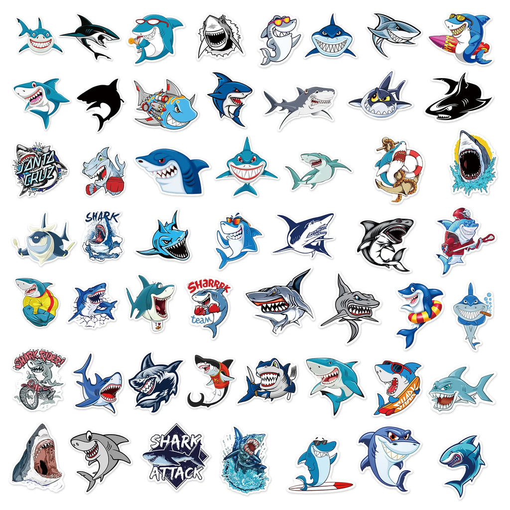 50 sheets Cartoon Shark Graffiti Sticker For Suitcase Skateboard Helmet Toy Phone Case Vinyl Waterproof Sticker