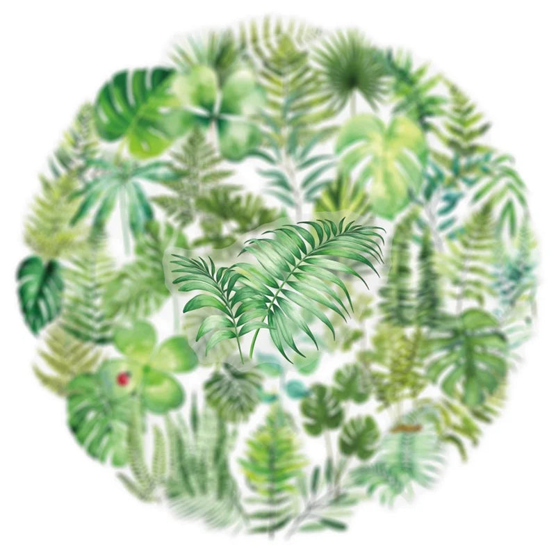 50PCS Transparent Green Plants PET Phone Sticker Aesthetic Tear Open Decoration DIY Colored Laptop Luggage Graffiti Decals