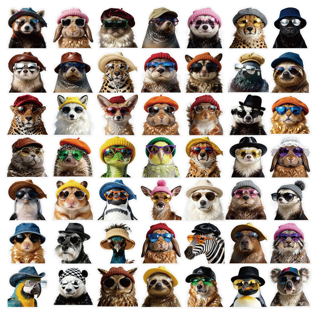 50-Pack Animal Emotion Stickers Waterproof Transparent PET Decals Stickers for Guitar Skateboard Luggage Journal Stationery