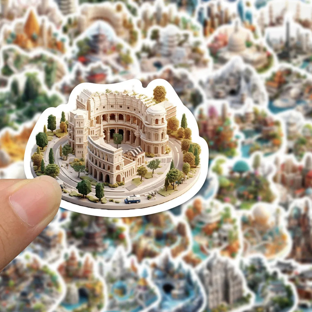 50PCS Creative 3D Small World Micro Landscape Stickers for Mobile, Computer, Tablet, Waterproof Stationery System Stickers