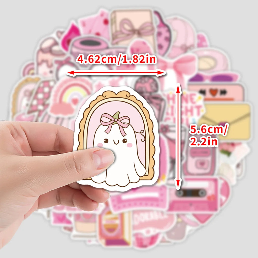 50-Pack Cute Pink Doodle Stickers Water Bottles Laptops Creative Stationery Notebook Waterproof Decor Stickers