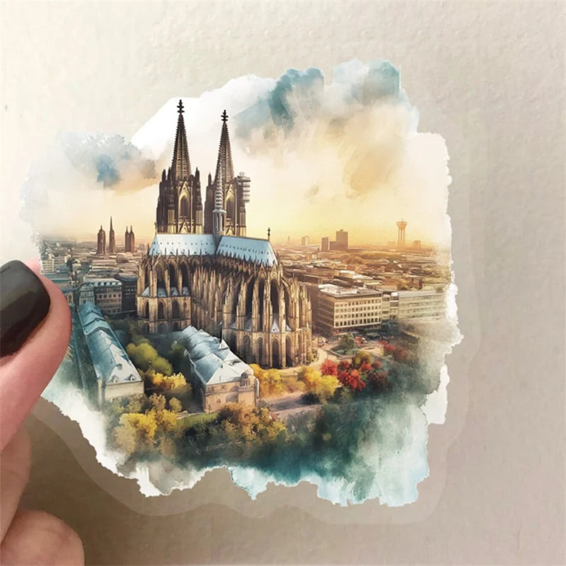 50PCS World Architecture PET Sticky Sticker Aesthetic Tear Open Decoration Scrapbooking Stationery Supplies for Kids