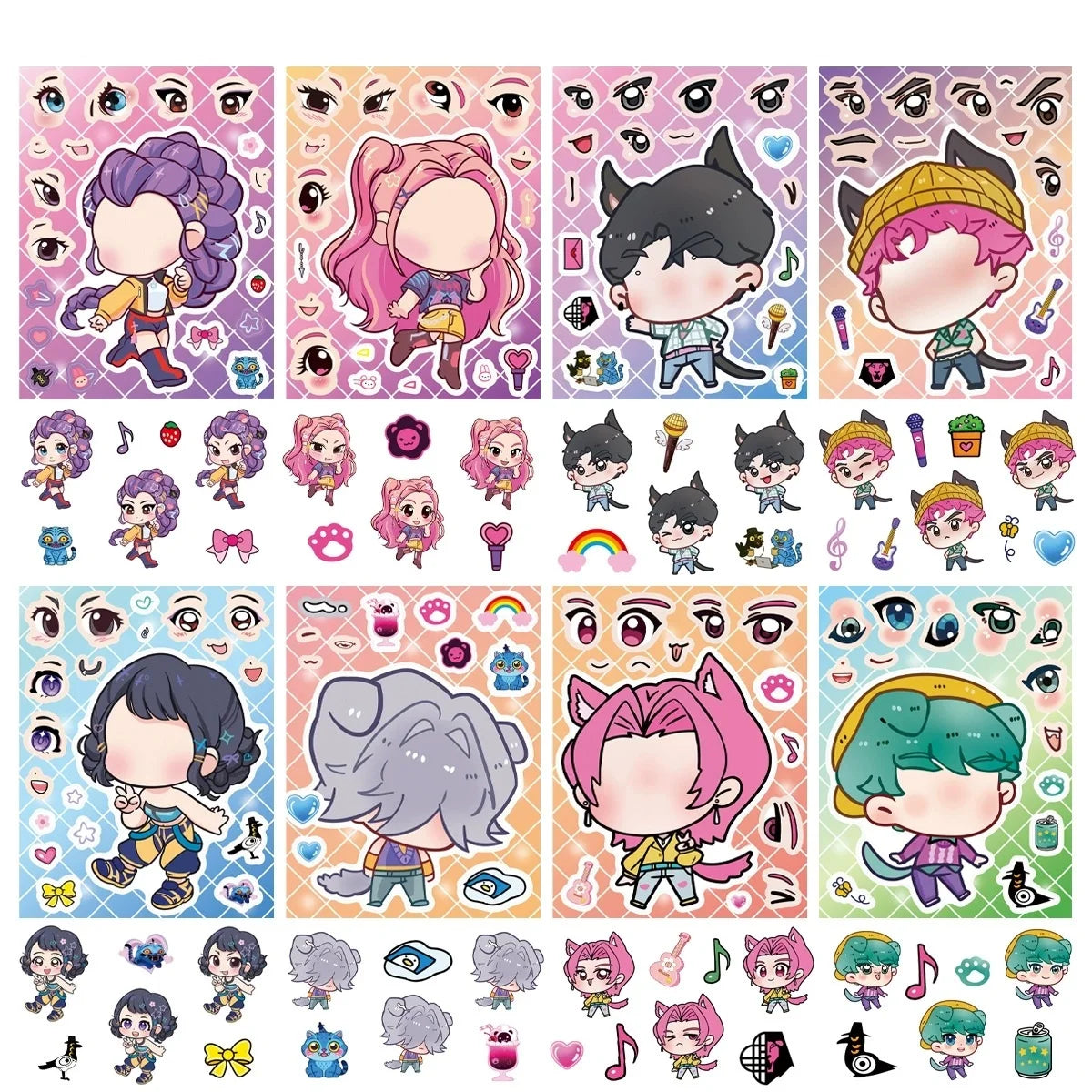 8/16/24 PCS Anime Cartoon Make a Face Stickers DIY Handicrafts Waterproof Puzzle Reward Stationery Stickers