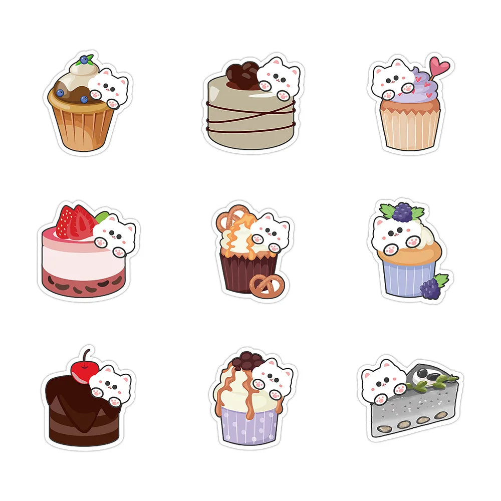 50-Pack Cute Cat Cake Cartoon Stickers Notebook Journal Water Cup Stationery Decoration Sticker