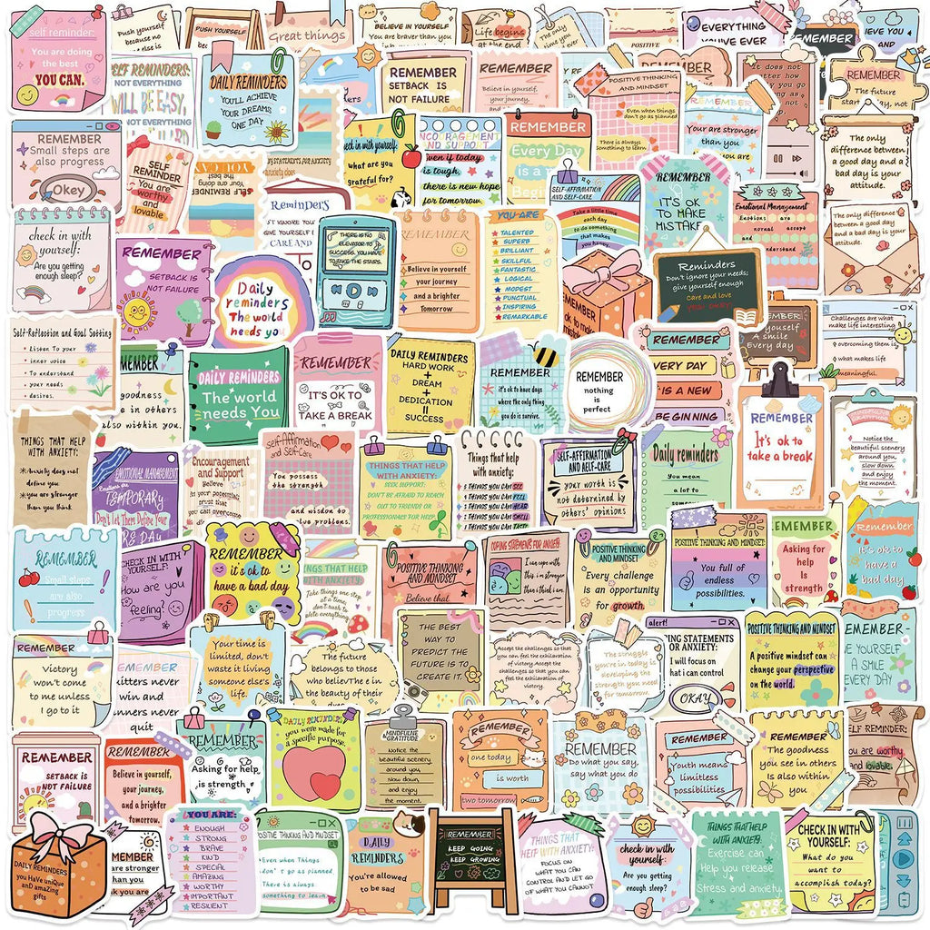 50/100Pcs Cartoon Mental Health Motivational Phrase Doodle Stickers School Stationery Notebook Guitar Luggage Fridge Diy Sticker