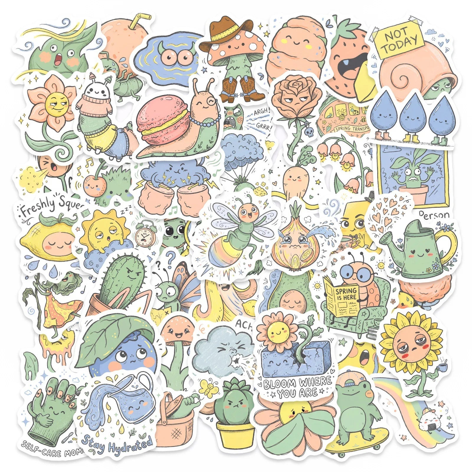 50/100 Pcs Funny Cartoon Personified Plant Stickers DIY Waterproof Removable for Phone Suitcase Helmet Bicycle File Holder Decal