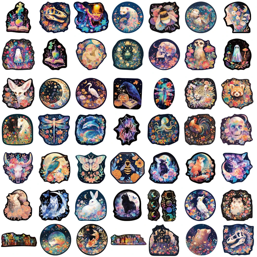 50PCS Laser Cute Animals Sticker Refrigerator Waterproof Laptops Stationery Cup Luggage Creative Decorating Cartoon Stickers