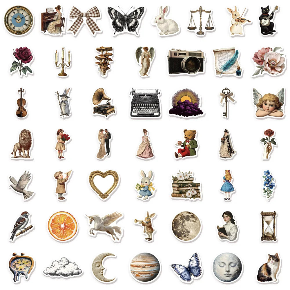 50PCS Retro Art Aesthetic Graffiti Stickers DIY Manual Tags Bookroll Notebook Tablet Toy Stickers