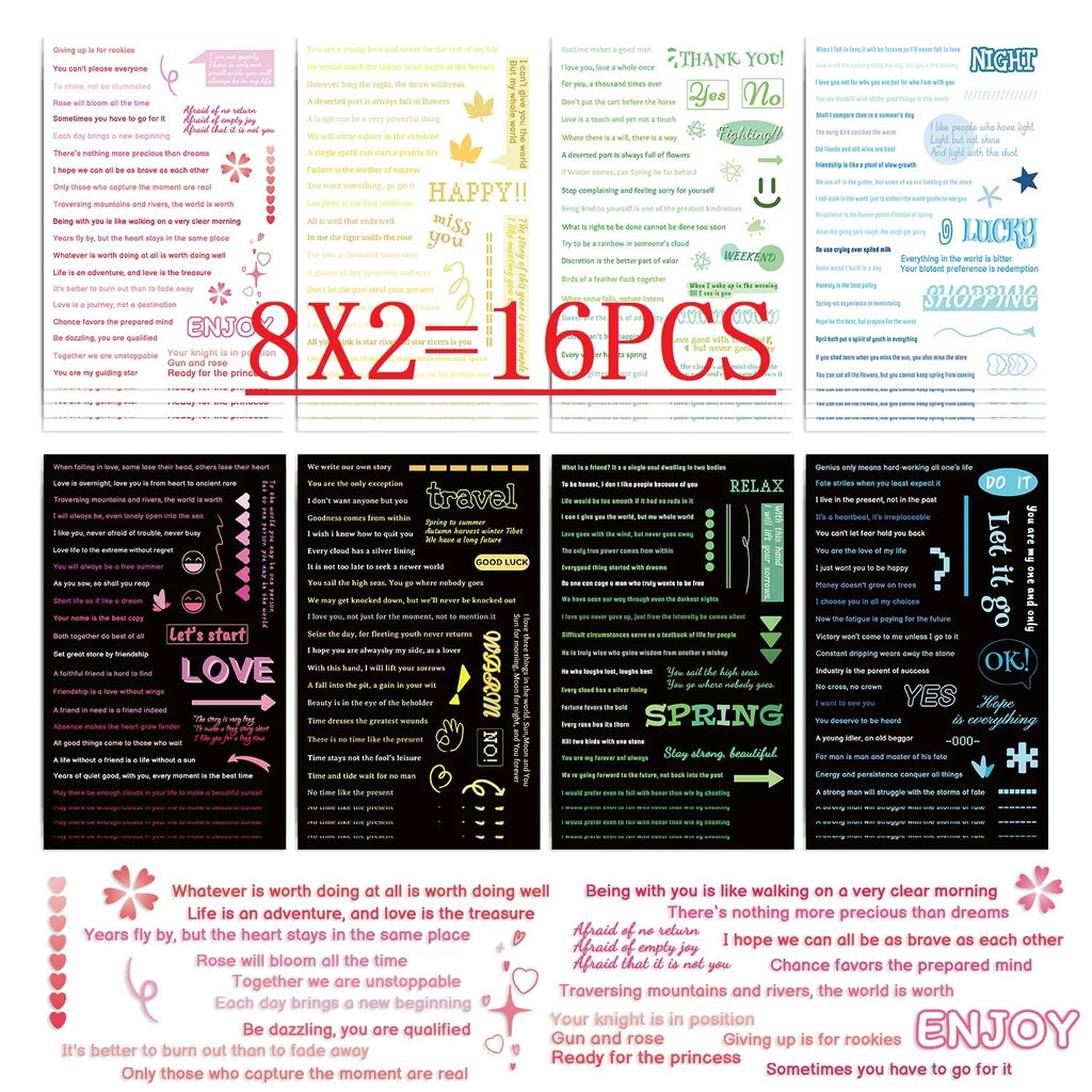 8/16/24PCS Cartoon Text Graffiti Stickers Decorative Guitar Notebook Luggage DIY Waterproof Stationery Stickers
