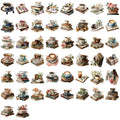 50/100Pcs Cartoon Coffee Book Theme Sticker Pack Waterproof Transparent PET Decor Decals Stationery Guitar Notebook Sticker