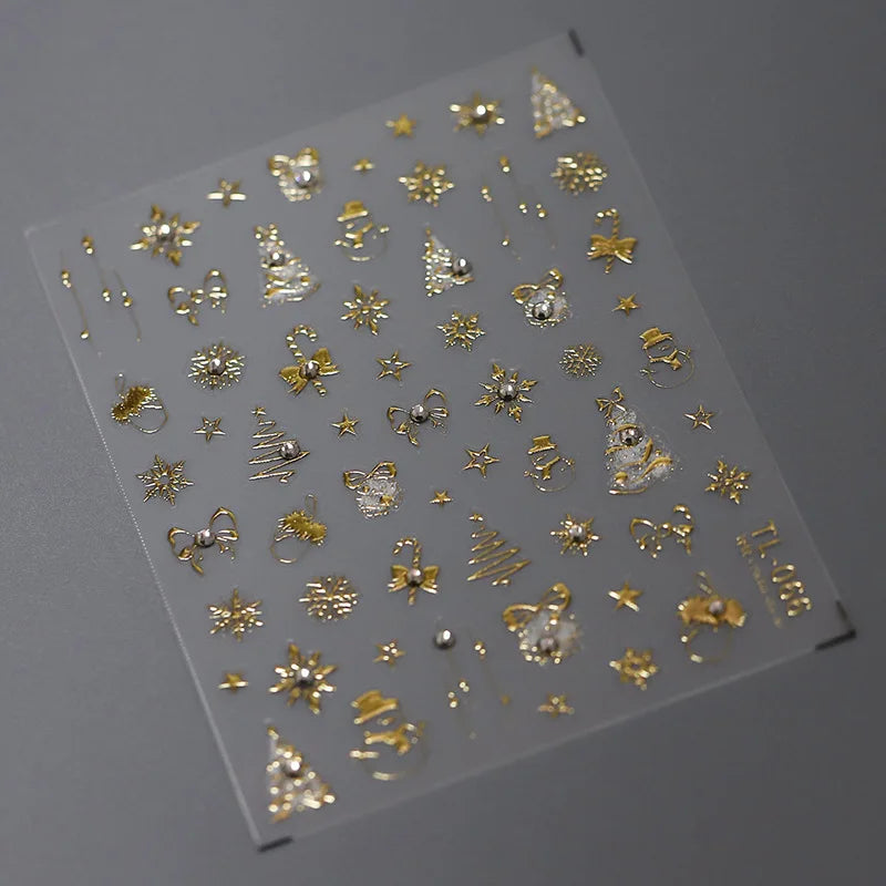 Luxury Crystal Diamond Nail Stickers 5D Cute Apple Christmas Tree Nail Decoration Stickers DIY 3D Happy New Year Manicure Decals