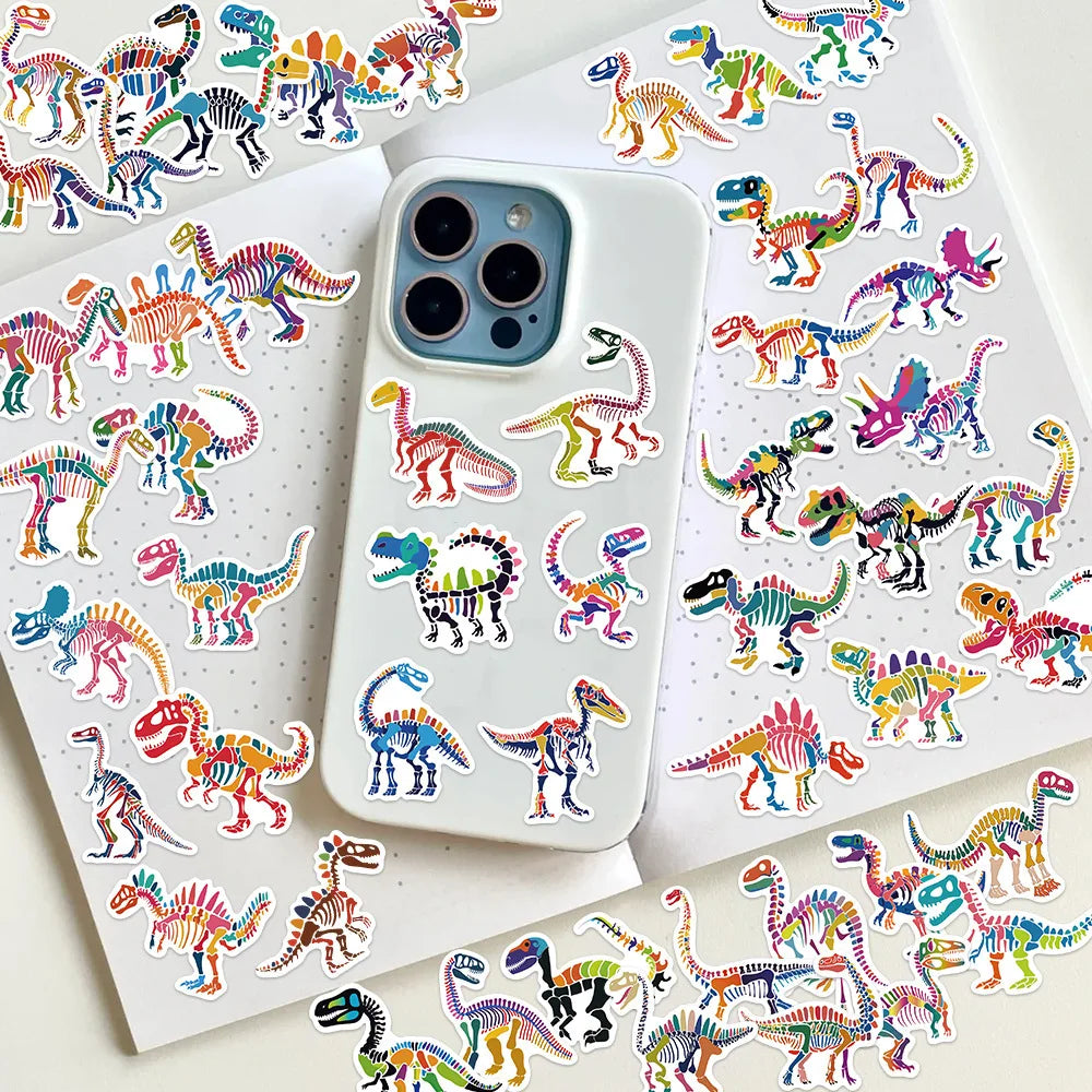 50PCS Colorful Dinosaur Dragon Bone Stickers Luggage Laptop Water Cup Stationery Stickers