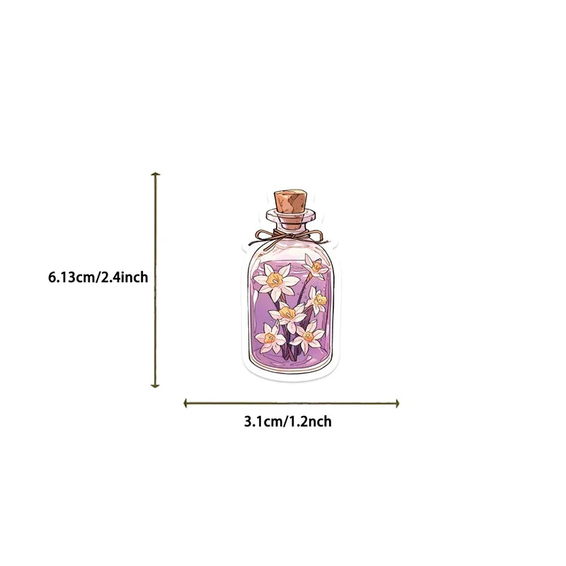 10/30/50PCS Kawaii Flower Bottle PVC Sticky Sticker Aesthetic Children's Stationery DIY Decoration Scrapbooking School Supplies