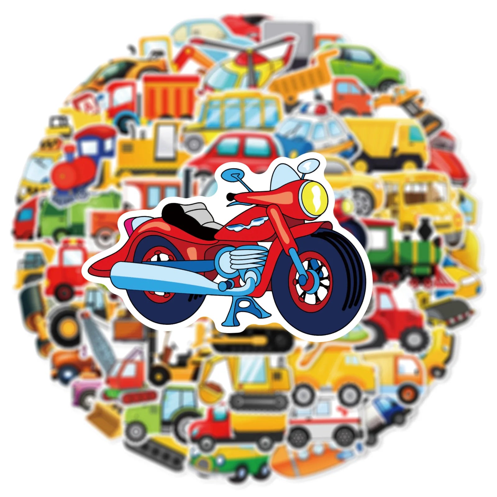 60 Pcs Cartoon Engineering Vehicle Transportation Sticker Helmet Decoration Waterproof Sticker