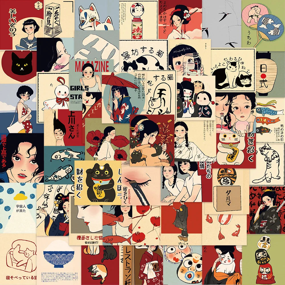 50/100pcs Vintage Classic Japanese Anime Scrapbook Stickers DIY Diary Laptop Luggage Skateboard Graffiti Decal Classic Toys