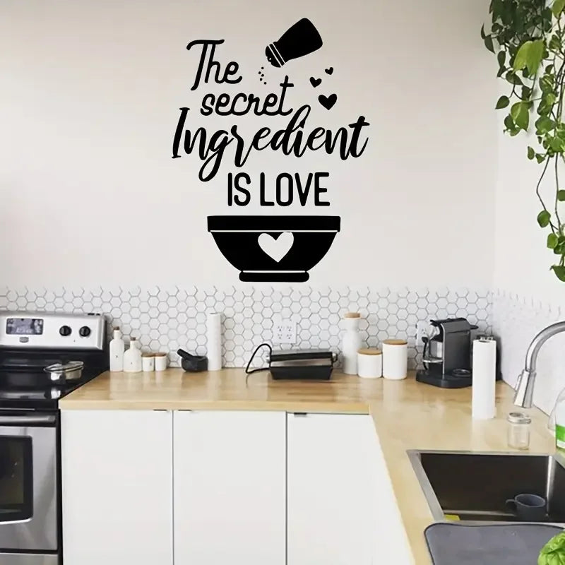 1pc "The Secret Ingredient is Love" Kitchen Wall Decal - Removable Self-Adhesive Contemporary Plastic Home Decor with Playful He