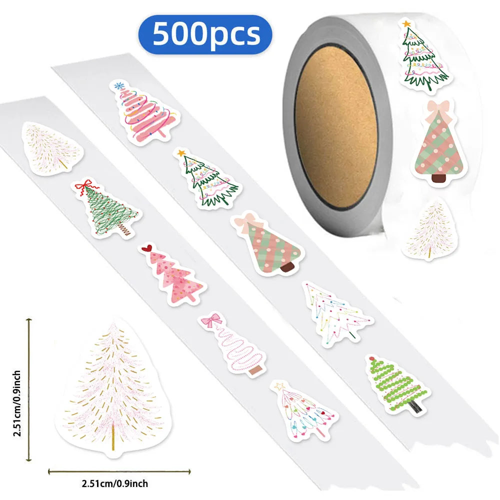 500PCS Christmas Tree Christmas Series Roll Stickers Small Pattern Decoration DIY Bags, Tablets, Water Cups, Toy Stickers
