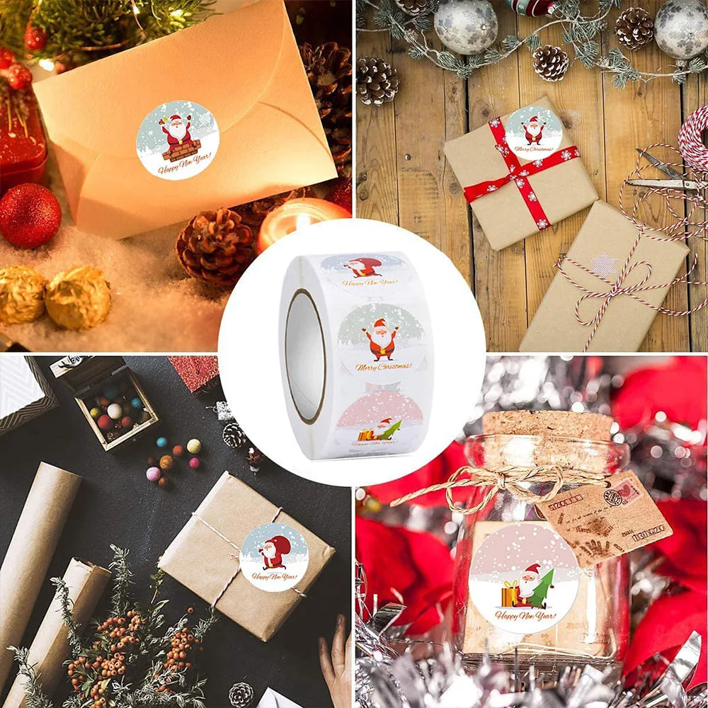 500pcs/roll Merry Christmas Stickers Christmas Theme Seal Labels Stickers For DIY Gift Baking Package Envelope