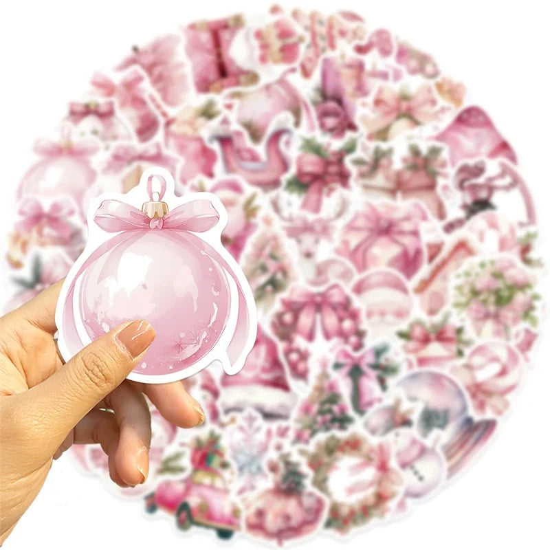 10/30/50PCS Cute Pink Christmas PVC Sticky Sticker Aesthetic DIY Decoration Scrapbooking Children's School Supplies