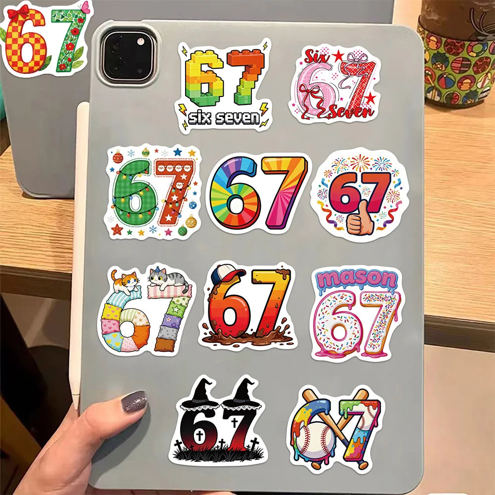 50PCS Six Seven 6-7 American Internet Celebrity Digital Theme Series DIY Luggage, Phone Cases, Notebook Envelopes, Label Sticker