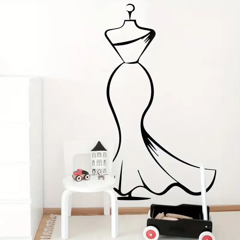 Elegant Black Silhouette Wall Decal - Modern Minimalist Female Figure Line Art, Removable Self-Adhesive Sticker for Studio, Dres