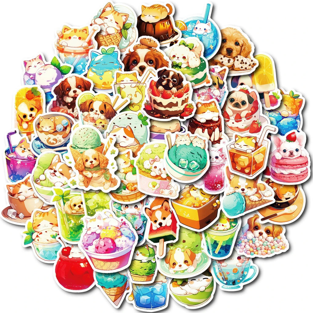 50/100PCS Food Cat Dog Creative Graffiti Stickers Cartoon Stickers Stationery Notebook Animal Stickers