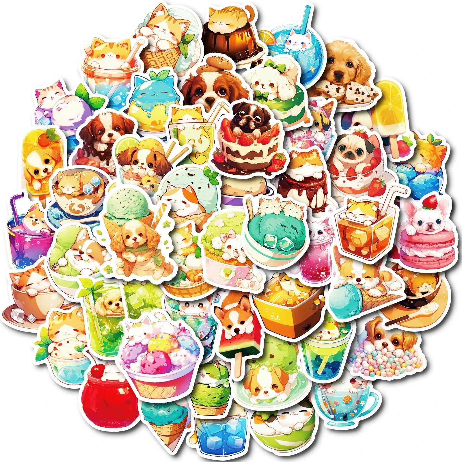 50/100PCS Food Cat Dog Creative Graffiti Stickers Cartoon Stickers Stationery Notebook Animal Stickers
