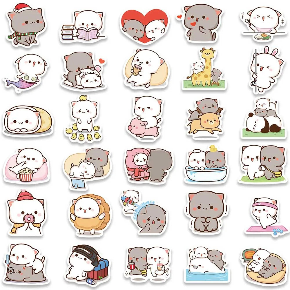 60 PCS Peach Kitten Cute Cartoon Graffiti Stickers For Luggage, Notebook, Mobile Phone, Water Bottles Stickers Decals