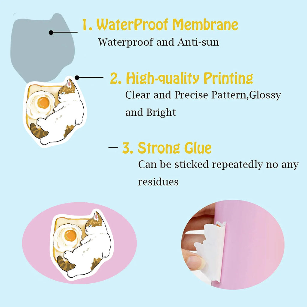 64PCS Cute Cat Animal Cartoon Stickers Fun Stickers DIY Manual Scrapbook Fixed Phone Laptop Stickers Toys