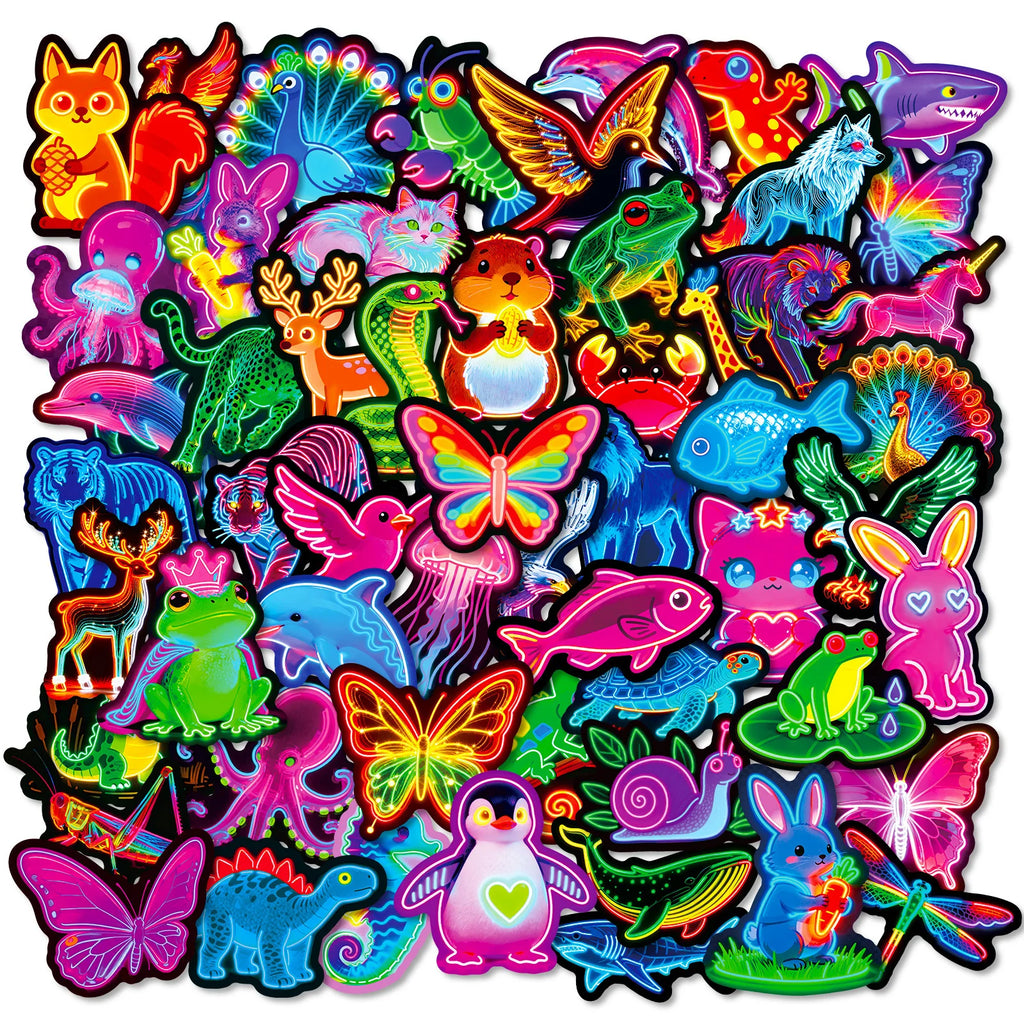 56/112 Pcs New Neon Animal Colorful Cartoon Doodle Stickers for Reward DIY Scrapbook Stationery Box Notebook Helmet Scooter
