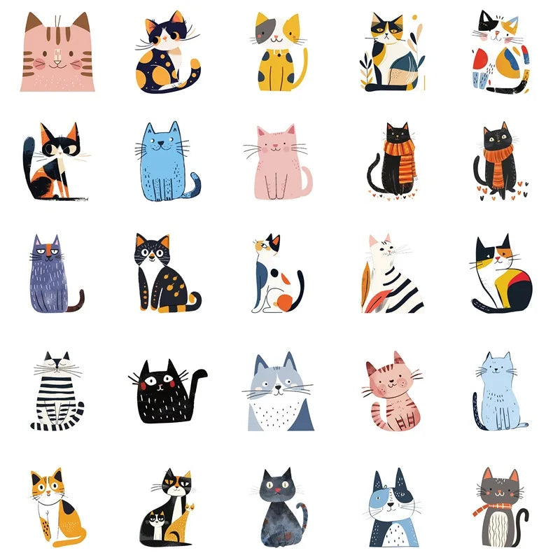 10/30/50PCS Cartoon Japanese Cat PVC Sticky Sticker Aesthetic Stationery DIY Decoration Scrapbooking School Supplies for Kids