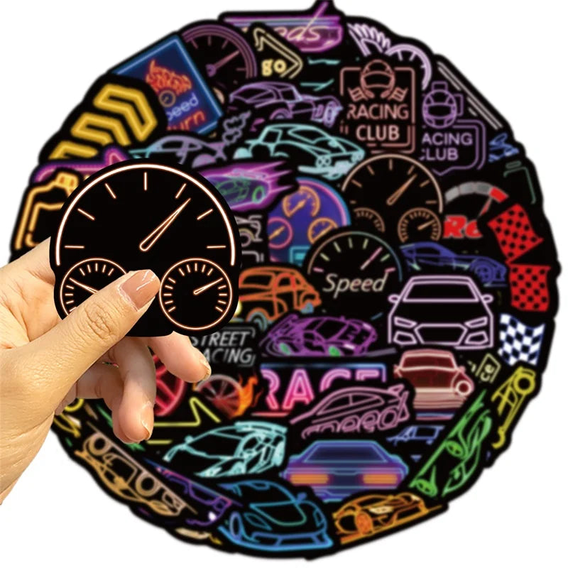 10/30/50PCS Kawaii Neon Car Sticky PVC Sticker Aesthetic Stationery DIY Decoration Scrapbooking Children's Supplies